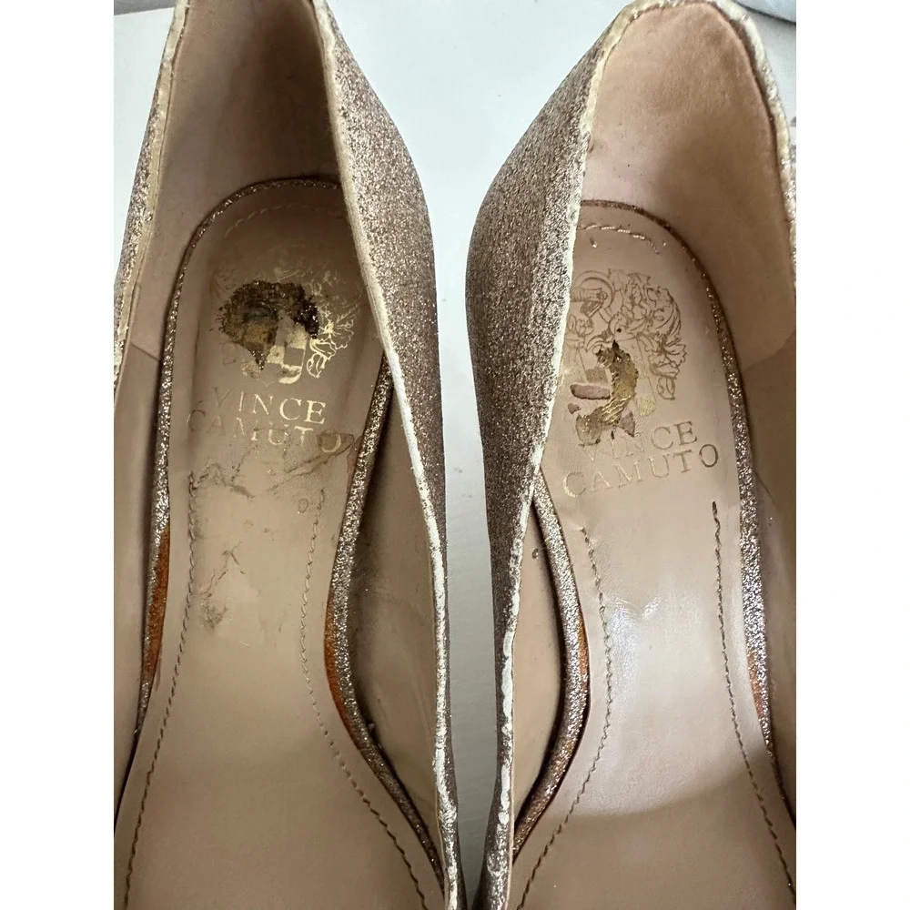 Vince Camuto Womens Champagne Gold Glitter Round Toe Stiletto Pumps Size 7.5M